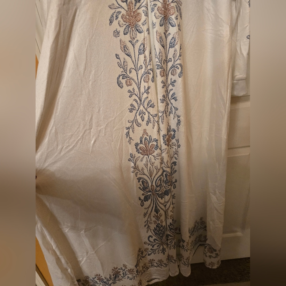 Boho Floral Embroidered Hooded Maxi Dress Cream Blue Long Sleeve Size 4xl NWOT - Picture 2 of 6
